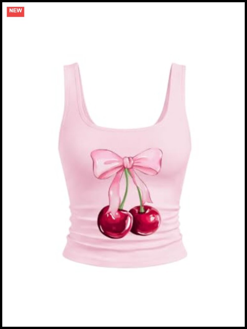 Sleeveless Square Neck Crop Tank Top Fitted Y2K Cherry Graphic